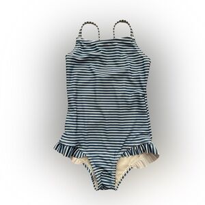 Striped Navy & White Ruffle One-Piece Swimsuit for Girls